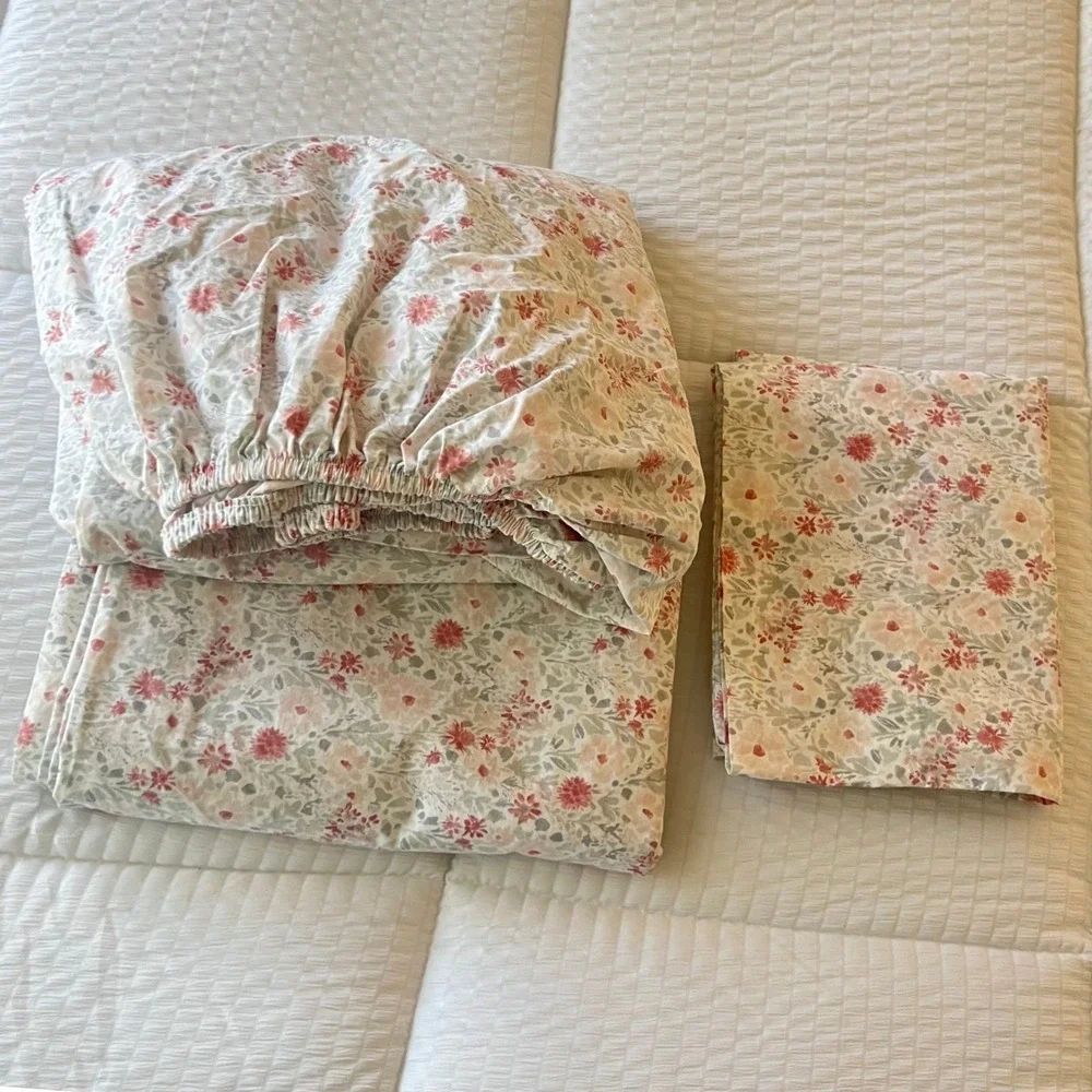 Lauren Ralph Lauren Vintage Cottage Floral Twin Sheet Set 3Pc Cotton Pink Sage